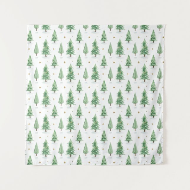 Tapete De Parede Watercolor Christmas Trees Seamless Pattern (Frente)