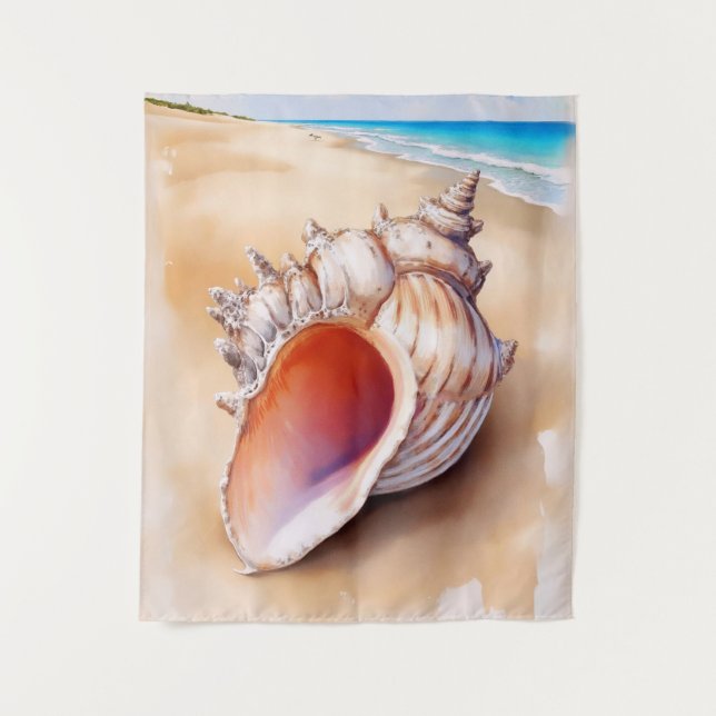 Tapete De Parede Watercolor Conch Shell na Praia (Frente)