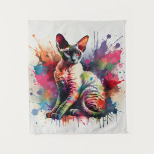 Tapete De Parede Watercolor Cornish Rex Cat Retrato Colorido