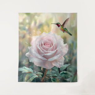 Tapete De Parede Watercolor Hummingbird e rosa rosa-rosa