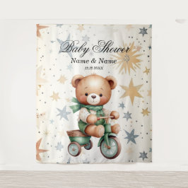Tapete De Parede Watercolor Teddy Bear Stars Green Bike Party