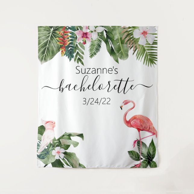 Tapete De Parede Watercolor Tropical Flamingo Bachelorette (Frente)