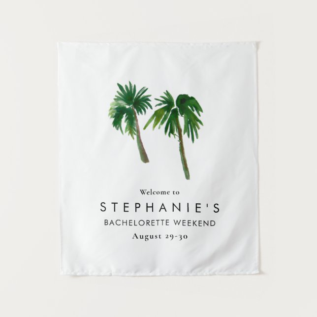 Tapete De Parede Watercolor Tropical Palm Trees  Bachelorette    (Frente)