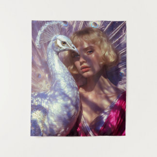 Tapete De Parede Weißer Pfau und Schönheit in rosa Eleganz