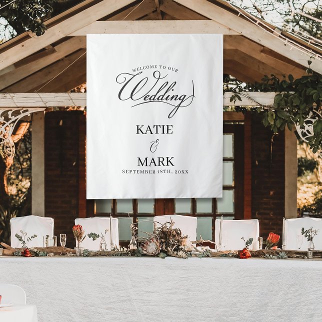Tapete De Parede Welcome To Our Wedding Calligraphy Fabric Sign  (Welcome To Our Wedding Calligraphy Fabric Sign Tapestry)