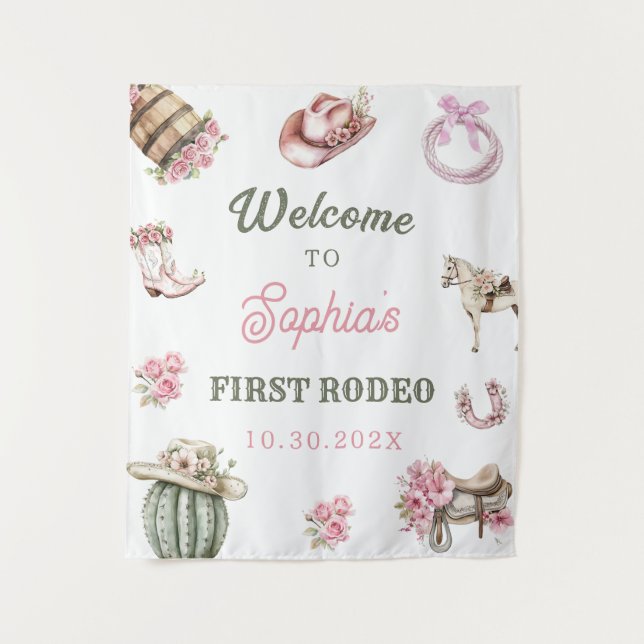 Tapete De Parede Western Cowgirl First Rodeo Birthday Party (Frente)