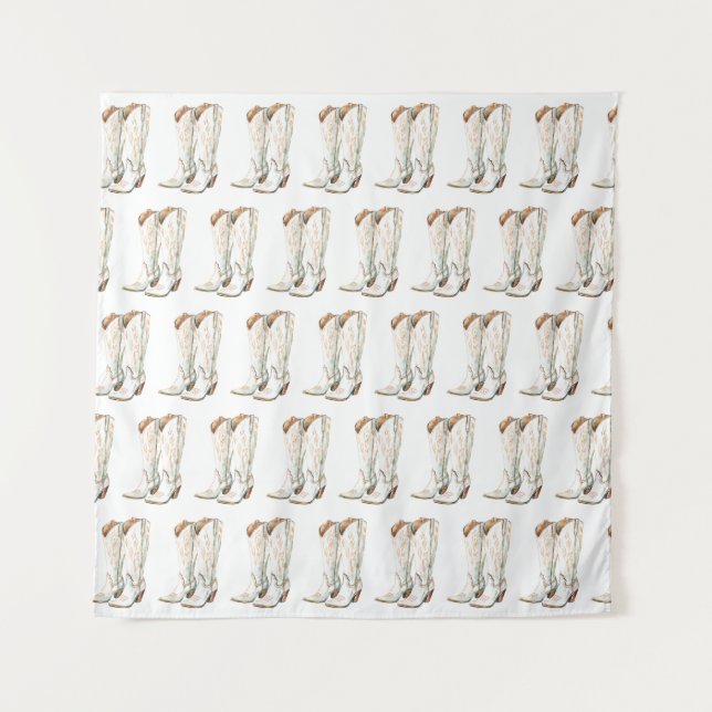 Tapete De Parede Western White Cowgirl Boots Birthday Backdrop (Frente)
