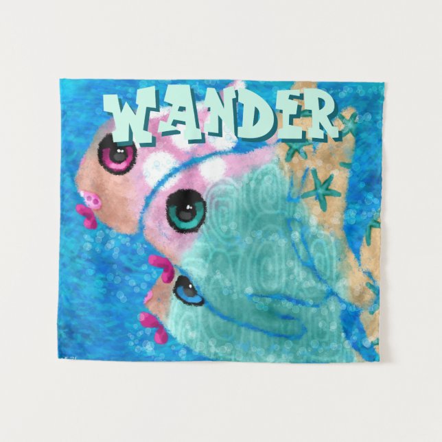 Tapete De Parede Whimsical Abstract Fish Trio Blue Personalized (Frente (Horizontal))