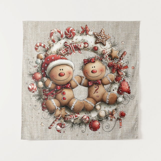 Tapete De Parede Whimsical Christmas Wreath (Frente)