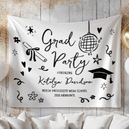 Tapete De Parede Whimsical Doodle Grad Party Graduation Backdrop