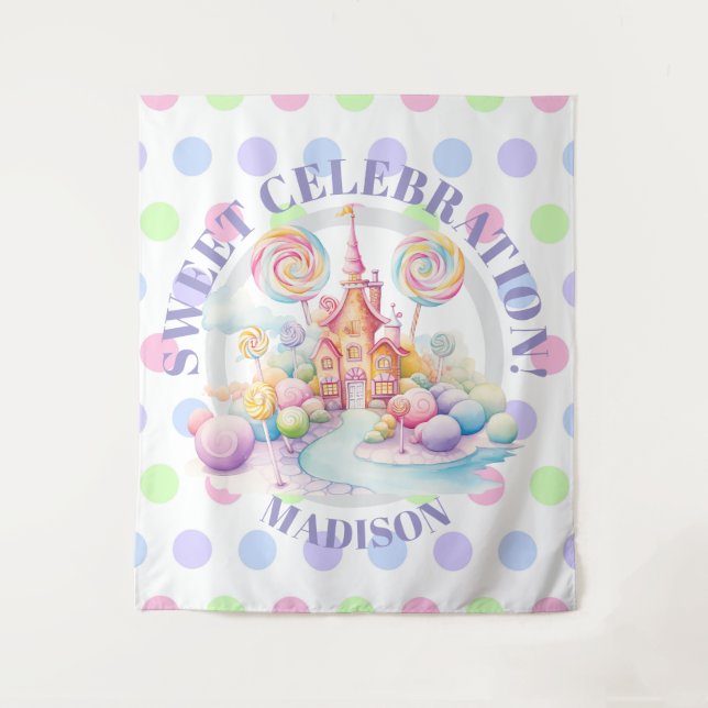 Tapete De Parede Whimsical Watercolor Pastel Candyland Birthday (Frente)