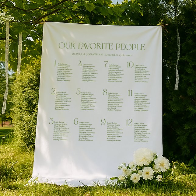 Tapete De Parede White and Green Fabric Wedding Seating Chart  (Criador carregado)