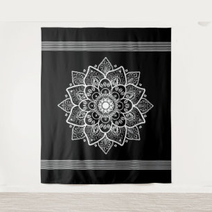 Tapete De Parede White Floral Mandala Preto Fundo