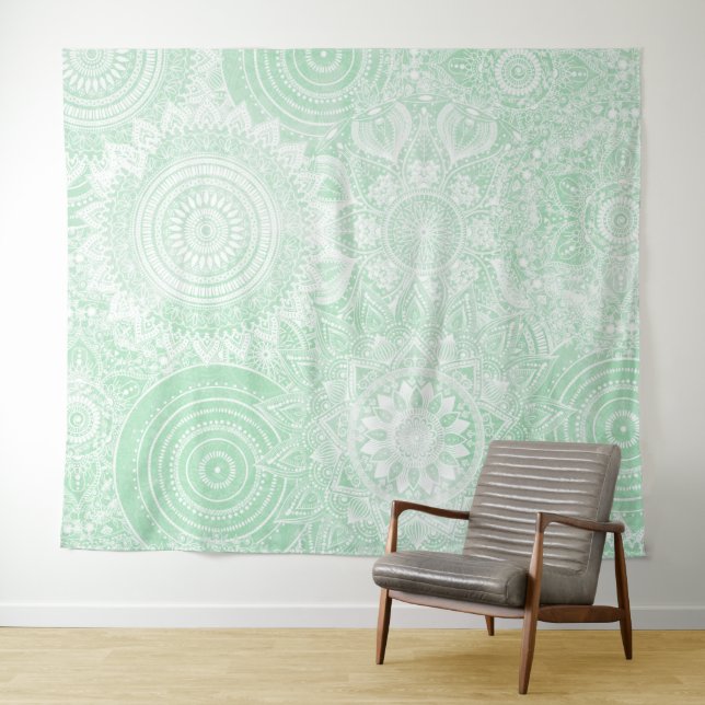 Tapete De Parede White Mandala Collection Green Design (In Situ (Horizontal))