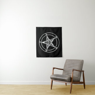 Tapete De Parede White on Black Satanic Altar Tapestry