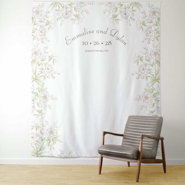 Tapete De Parede White Rose Classic Wedding Photo Backdrop (In Situ)