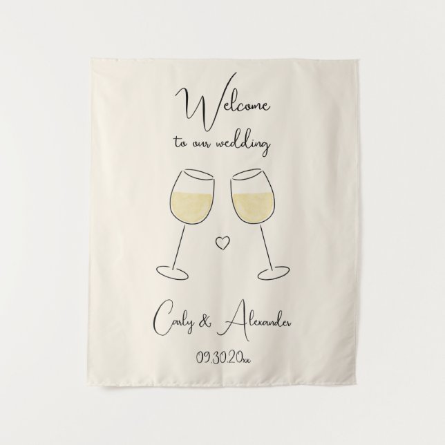 Tapete De Parede White Wine Glass Wedding Welcome (Frente)