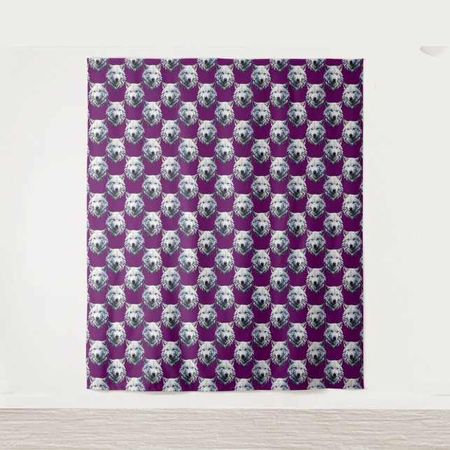 Tapete De Parede White Wolf Head Pattern Design Purple  (Frente)
