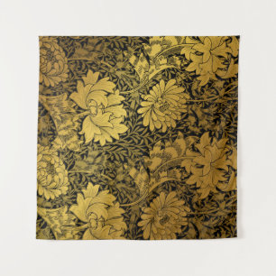 Tapete De Parede William Morris Black & Dourado Chrysanthemum Flora