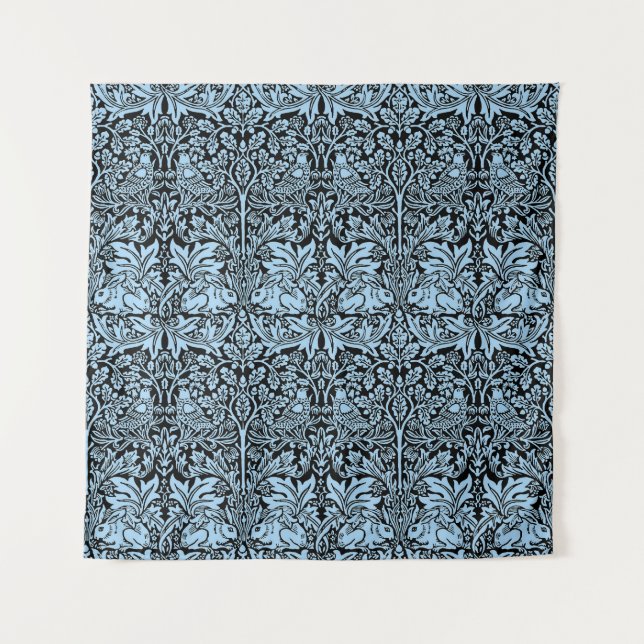 Tapete De Parede William Morris Irmão Coelho Azul Claro Preto (Frente)