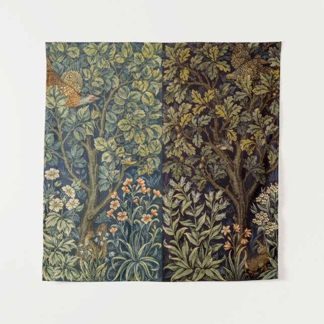 Tapete De Parede William Morris - Pheasant Bird Tree Botanical (Frente)