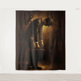 Tapete De Parede Wind-Up Office Man Surreal Routine Grind Oil Paint