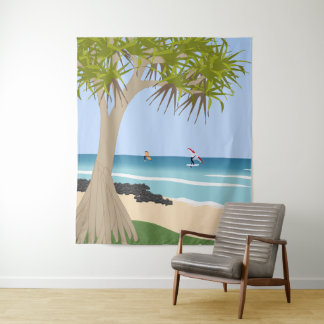 Tapete De Parede Wing Foil Surfers Pandanus Tree na Praia