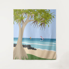 Tapete De Parede Wing Foil Surfers Pandanus Tree na Praia