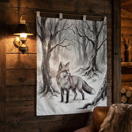 Tapete De Parede Winter Fox Tapestry | Snowy Forest Art 