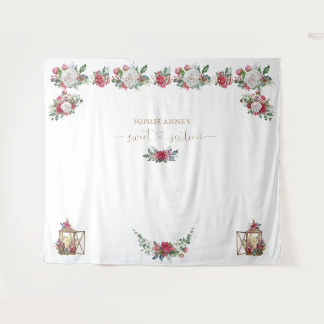 Tapete De Parede Winter Garland Xmas Sweet 16 Fotografias Backdrop (Frente (Horizontal))