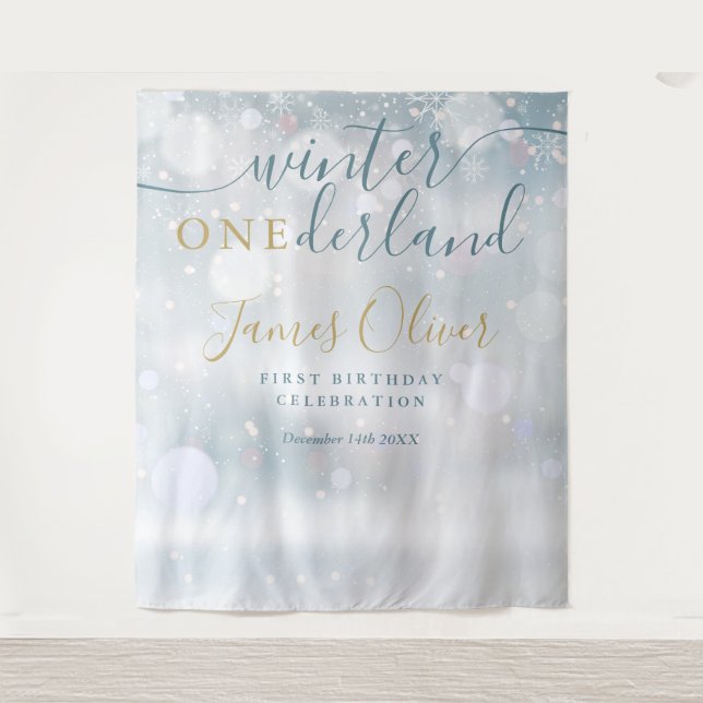 Tapete De Parede Winter Onederland primeiro aniversario Blue E Dour (Frente)