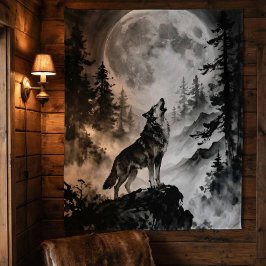 Tapete De Parede Wolf Howling at Moon Tapestry | Dark Forest