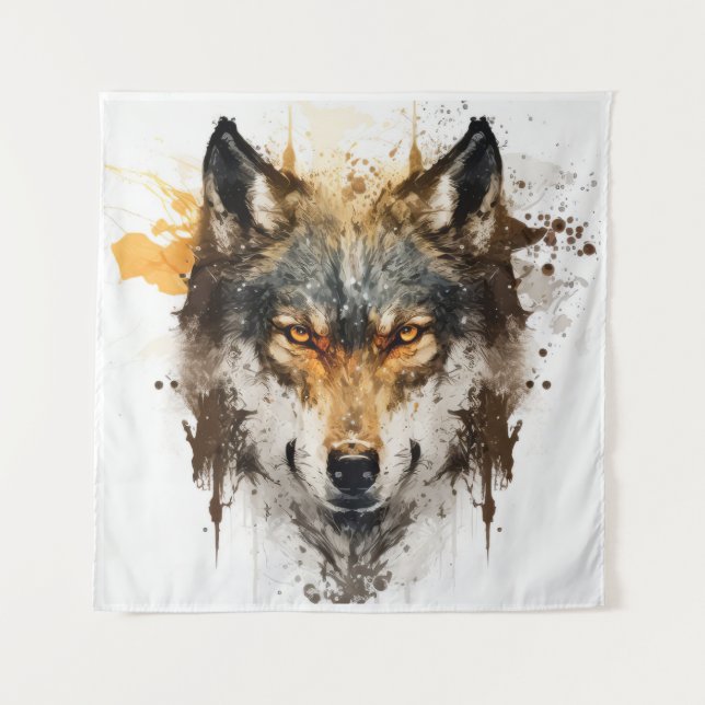 Tapete De Parede Wolf Portrait Animal Painting Willife Outdoor (Frente)