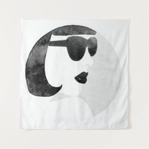 Tapete De Parede Woman with black sunglasses. Fashion illustration.