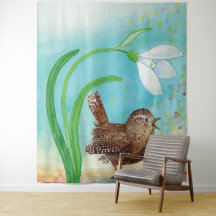 Wren Bird Sing no amanhecer na Primavera