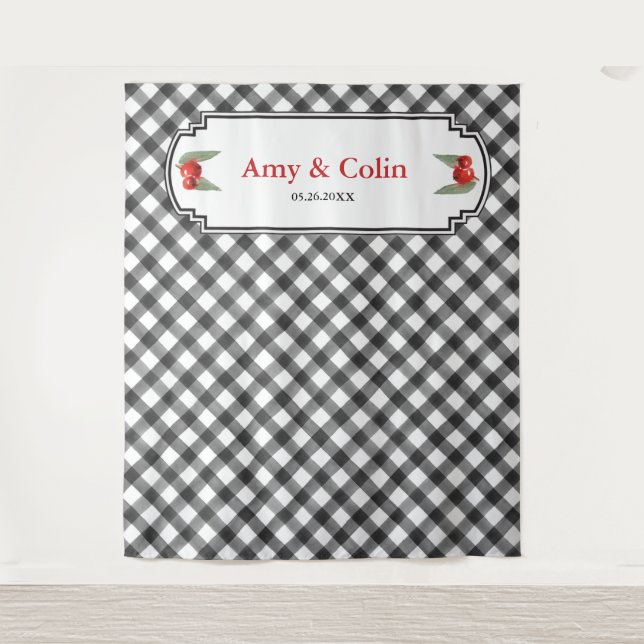 Tapete De Parede Xadrez de Búfalo Preto e Branco Chuva de Presentes (Frente)