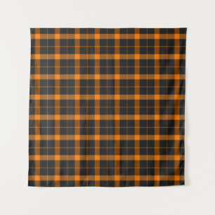 Tapete De Parede Xadrez de Tartan no Halloween. Escocês em laranja
