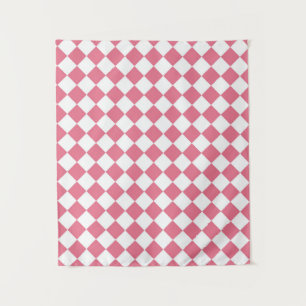 Tapete De Parede Xadrez Diamante Rosa Branco
