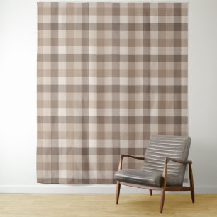 Tapete De Parede Xadrez Gingham de Plaid em Tom de Terra Neutro 