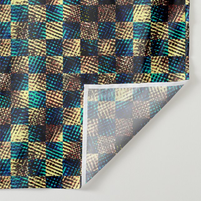 Tapete De Parede Xadrez sujo e efeito arranhado, azul e amarelo (Detalhe)