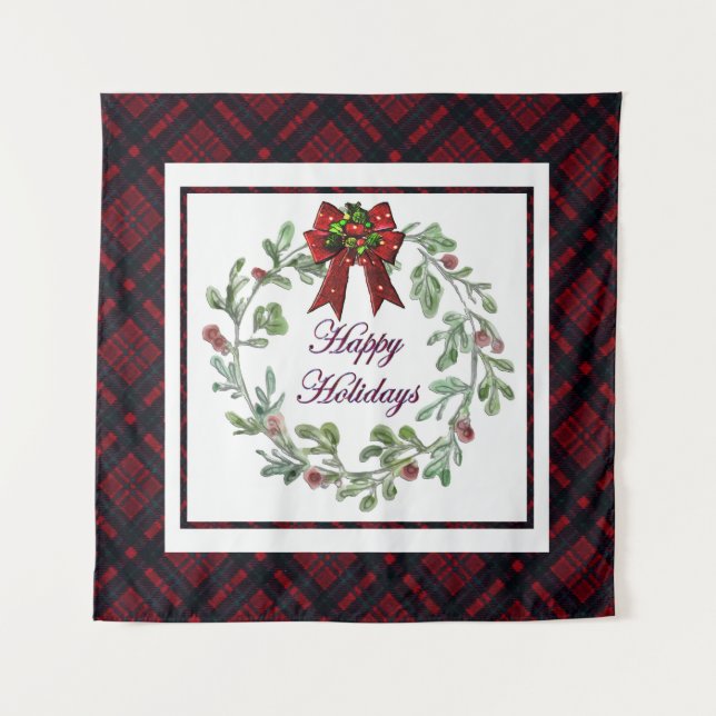 Tapete De Parede Xadrez Vermelha Feliz Feriados (Frente)