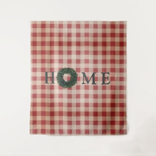 Tapete De Parede Xadrez Vermelha Gingham "Home" Farmhouse Style