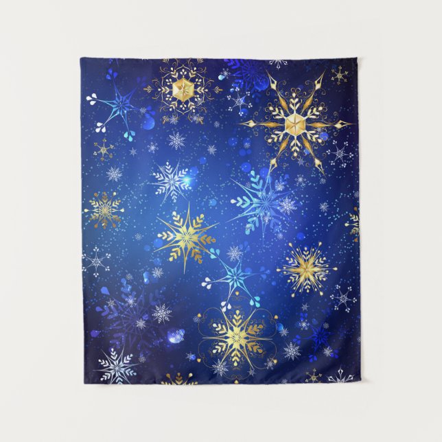 Tapete De Parede XMAS Blue Background with Golden Snowflakes (Frente)