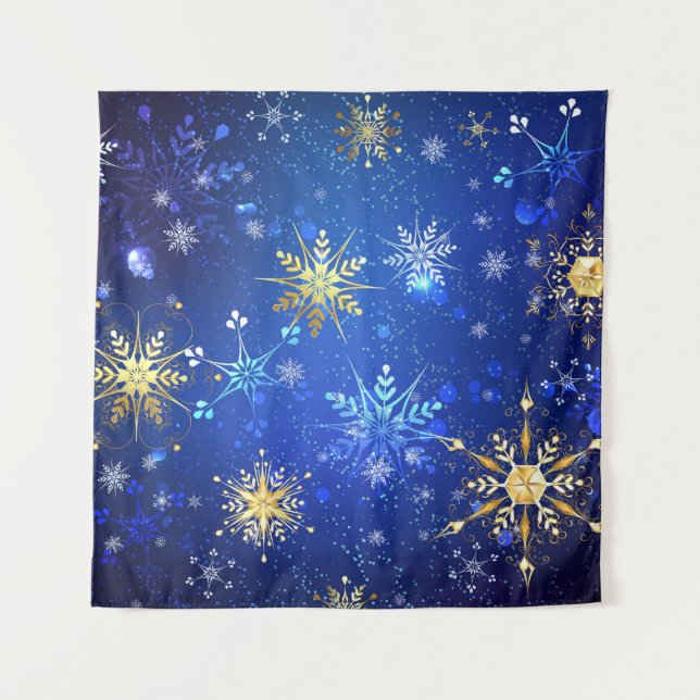Tapete De Parede XMAS Blue Background with Golden Snowflakes (Frente)