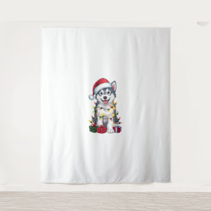 Tapete De Parede Xmas Lighting Santa Hat Alaskan Malamute Dog Chris