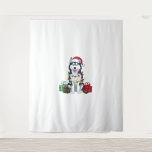 Tapete De Parede Xmas Lighting Santa Hat Alaskan Rouco Dog Christma