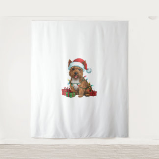 Tapete De Parede Xmas Lighting Santa Hat Cairn Terrier Dog Christma