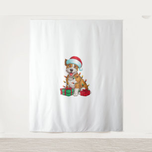 Tapete De Parede Xmas Lighting Santa Hat Cardigan Welsh Corgi Cog C