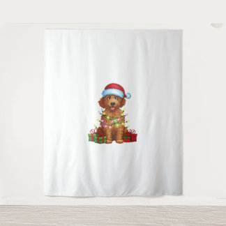 Tapete De Parede Xmas Lighting Santa Hat Coated Retriever Dog