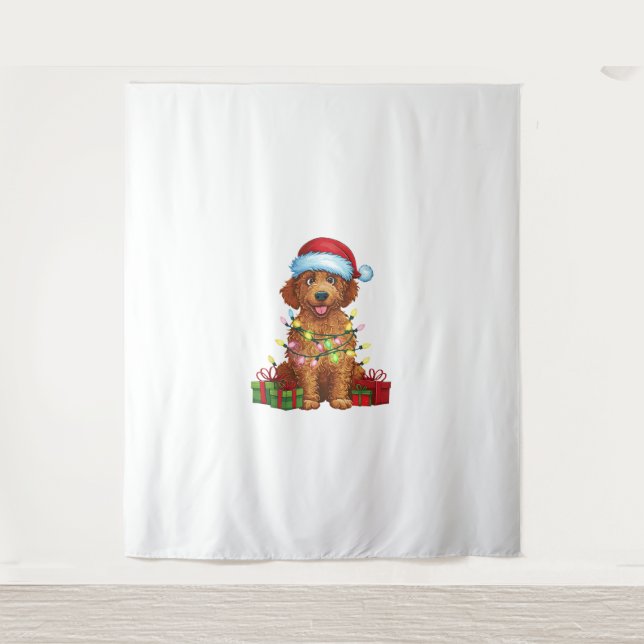 Tapete De Parede Xmas Lighting Santa Hat Coated Retriever Dog (Frente)